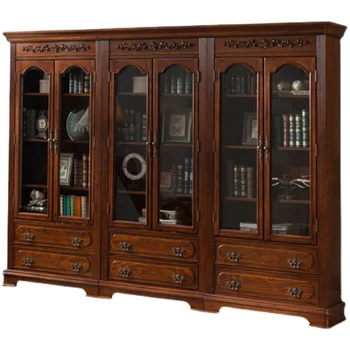 Мебели шкафове от масивно Дърво в Американски стил, лавица за книги, Мебели за кабинет в Европейски стил Зона монтаж на Шкафчета-Задвижваната библиотеката H