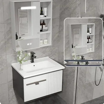 Мивка Тесен Модерен шкаф за съхранение на огледалата В банята Малък шкаф за пестене на място Органайзер за грим Шкаф за мебели