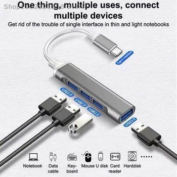 Мини USB Type C Hub С 4 Порта Адаптер USB3.1 Multiразветвитель 4в1 Докинг Станция UltraSlim SuperSpeed Алуминий За Компютър, Лаптоп КОМПЮТРИ