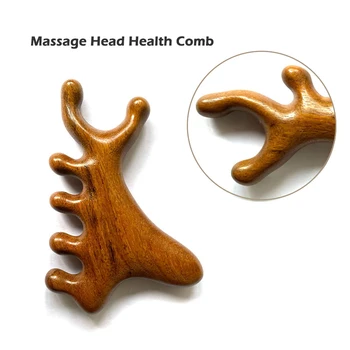 Многофункционална дървена масажна четка за коса за главата Meridian от сандалово дърво, с голям широк зъб и точка Гуаша
