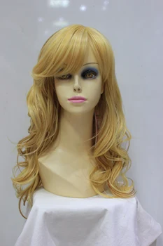 Многоцветен дълги вълнообразни женски перука, изработени от естествени вълнообразни синтетични косми, пълен с перука, изработени от синтетична коса за жени 60 см