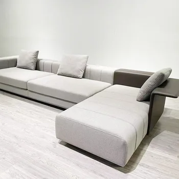Модерен минималистичен текстилен диван за хола хотелски диван за сядане L-образен диван-шезлонг ляво