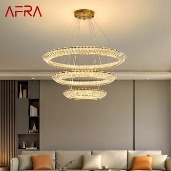 Модерен Околовръстен окачен лампа AFRA Nordic, led кръгъл Кристален полилей, творчески светлина, лукс за декор хол, вили, спални