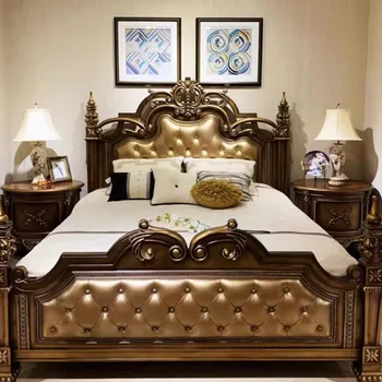 Модерна эстетичная легло Спалня Салон Nordic Wood Луксозно легло King Size от естествена кожа, Мебели за хола Letto Matrimoniale