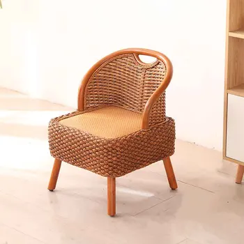 Модерни мебели Сплетен от лозови насаждения стол с облегалка на Седалката Татами Креативни Столове за отдих Ротанговый стол ръчно изработени Ниско Столче Аксесоари за дома