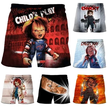 Модни шорти Хелоуин Bride Of Chucky с 3D принтом, къси панталони, мъжки забавни летни плажни улични шорти от страшен модел, популярни шорти