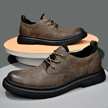 Мъжки бизнес ежедневни обувки, мъжки обувки за почивка от естествена кожа, лека градинска Удобни обувки за ходене на равна подметка, Обувките за модерен шиене