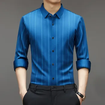 Мъжки младежки бизнес риза 2023 г., класически дизайн, без желязо, риза райе с дълъг ръкав