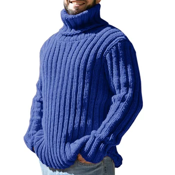 Мъжки Обикновен Пуловер-Поло С дълъг ръкав, Трикотажный отгоре за зимата, Черен / Син / Светло сиво /Тъмно сив /Зелен Regular Fit