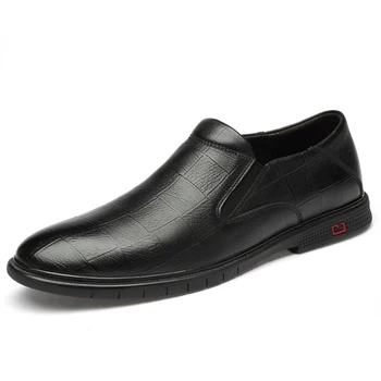Мъжки обувки-oxfords от естествена телешка кожа, модел обувки, Модерни офис бизнес официалната обувки, обувки от естествена кожа, мъжки обувки на плоска подметка