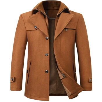 Нова модна зимна вълна яке, дебел мъжки тренч с двойна яка, мъжки вълнени палта, бизнес ежедневното вълна палто