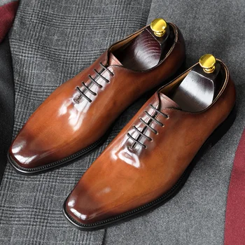 Нова мъжки бизнес облекло, мъжки обувки Goodyear, Oxfords от телешка кожа с ръчно изработени дантела