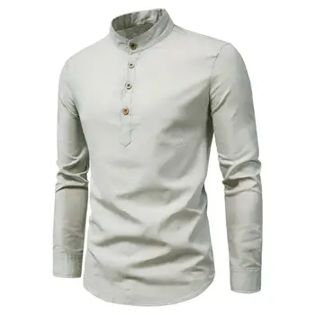 Новата пролетно-есенни памучни ризи с яка-часова, мъжки обикновена ежедневни мъжки блузи с дълъг ръкав, однобортная риза Man