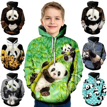 Нови Качулки с 3D принтом Хубаво животно Панди За момчета и момичета, Модни блузи с качулка, Ежедневни пуловери с дълъг ръкав, потници