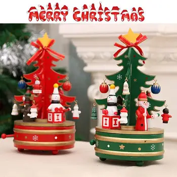 Ново Коледна Украса Дървена Коледно Дърво Въртяща Се Музикална Ковчег Творчески Дядо Коледа, Снежен Човек Коледна Елха За Коледните Подаръци
