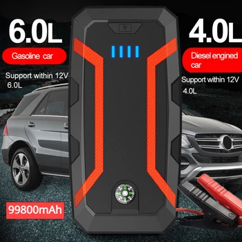 Ново устройство за автоматично усилване на автомобилен стартер капацитет 99800 ма батерия, зарядно за кола 12 v, портативен захранващ блок, автомобилен стартер, компресор