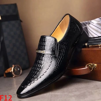 Обувки от кожа с крокодиловым модел, негабаритная работна мъжки обувки, сватбени обувки с остър бомбе, мъжки елегантен бизнес ежедневни обувки с релефни