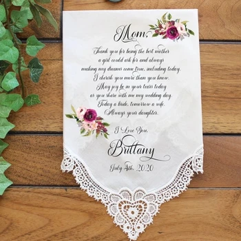 персонализиран сватбен кърпичка с някакъв текст, подарък за майката на булката, обичай печатни сватбен ПЕЧАТНИ подарък за мама носна кърпичка