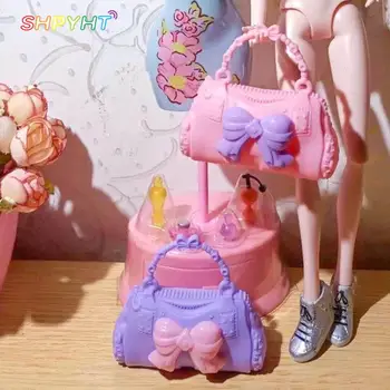 Пластмасов миниатюрна розова чанта за кукли, имитирующая куклена къща, Украса на раницата, Аксесоари за наряжания кукли, Чанта за момичета, подаръци