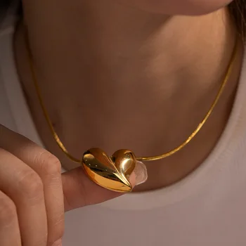 Покрити и полирани висулки във формата на сърце от 18-каратово злато в големи размери, модни бижута, реколтата, шийни шалове за жените