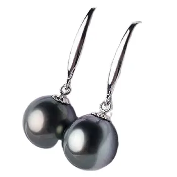 приказно кръгли обеци с таитянским черни перли с диаметър 11-12 мм, сребърни