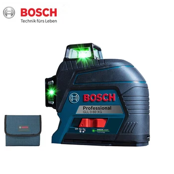Професионален Лазерен Ниво на Bosch Gll3-60XG 3D12 Line Nivel Laser Висока Мощност Зелен Самовыравнивающийся Кръстосан Лазерен Ниво 360