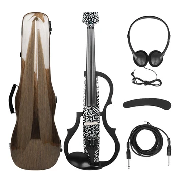 Професионална електрическа цигулка без глава 4/4, Карбоновая цигулка, Електрическа цигулка с смычком, калъф за носене, стойка за рамото, кабел за слушалки