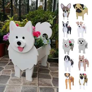 Сеялка за цветове във формата на хубаво животно, украса на градината и двора за домашни кучета е от PVC, титуляр на съда за растения за външно стайни растения