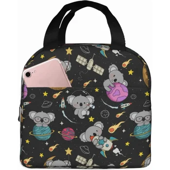 Сладки космически коали, Преносим изолиран обяд-бокс, Дамски детска чанта-хладилник с преден джоб за работа, пътуване на пикник.