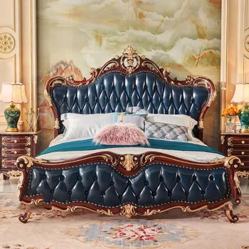 Спалня Модерна Эстетичная Дървено Легло Nordic Twin King Size Легло От Естествена Кожа, Луксозна Мебели За Дома Letto Matrimonialev