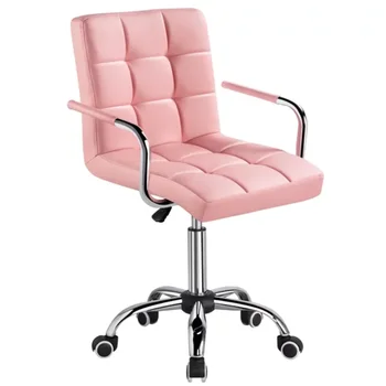 Съвременно регулируема офис стол с колела, изкуствена кожа, завъртане, розов цвят