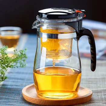 Топлоустойчива стъклена кана с плаваща чаша, кана за приготвяне на чай, домакински филтър, чайник от устойчиви на топлина стъкло, чай с един гърнето