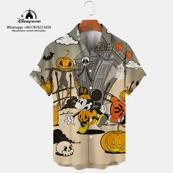 Уличен Хелоуин 2024, Нова 3D Мода, Однобортная риза с ревери в стил Харадзюку, Къс Ръкав, Ежедневни риза с дизайн на Мики, Y2K