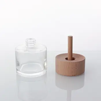 Флакони-решетки с обем 50 мл с дървен капак, стъклени буркани-решетки за аромадиффузоров, направени със собствените си ръце, за еднократна употреба, Празен мини-флакон за парфюм, за употреба в колата и офиса