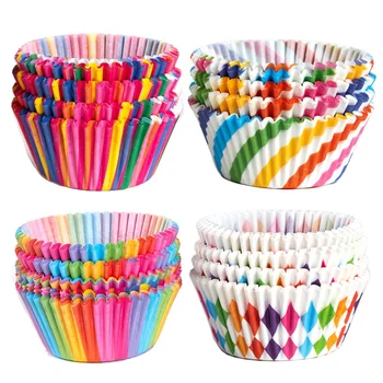 Хартиени чашки за печене на кексчета, втулки за маффинов, цветни преливащи комбинираната чаши за еднократна употреба за печене Стандартен размер, опаковка 400 бр.