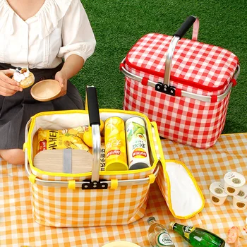Чанта за пикник на открито кутия за изолация от сгъсти алуминиево фолио кутия за пикник преносима кошница за пикник, къмпинг сгъваема кошница за пикник