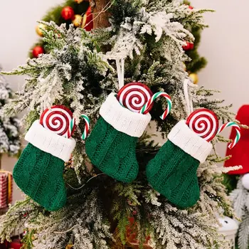 Червено-Зелена Коледа Вязаный Чорап Коледна Прибори Капак за вилици Коледна Елха, Висящи Висулка Коледна Украса за домашно плот